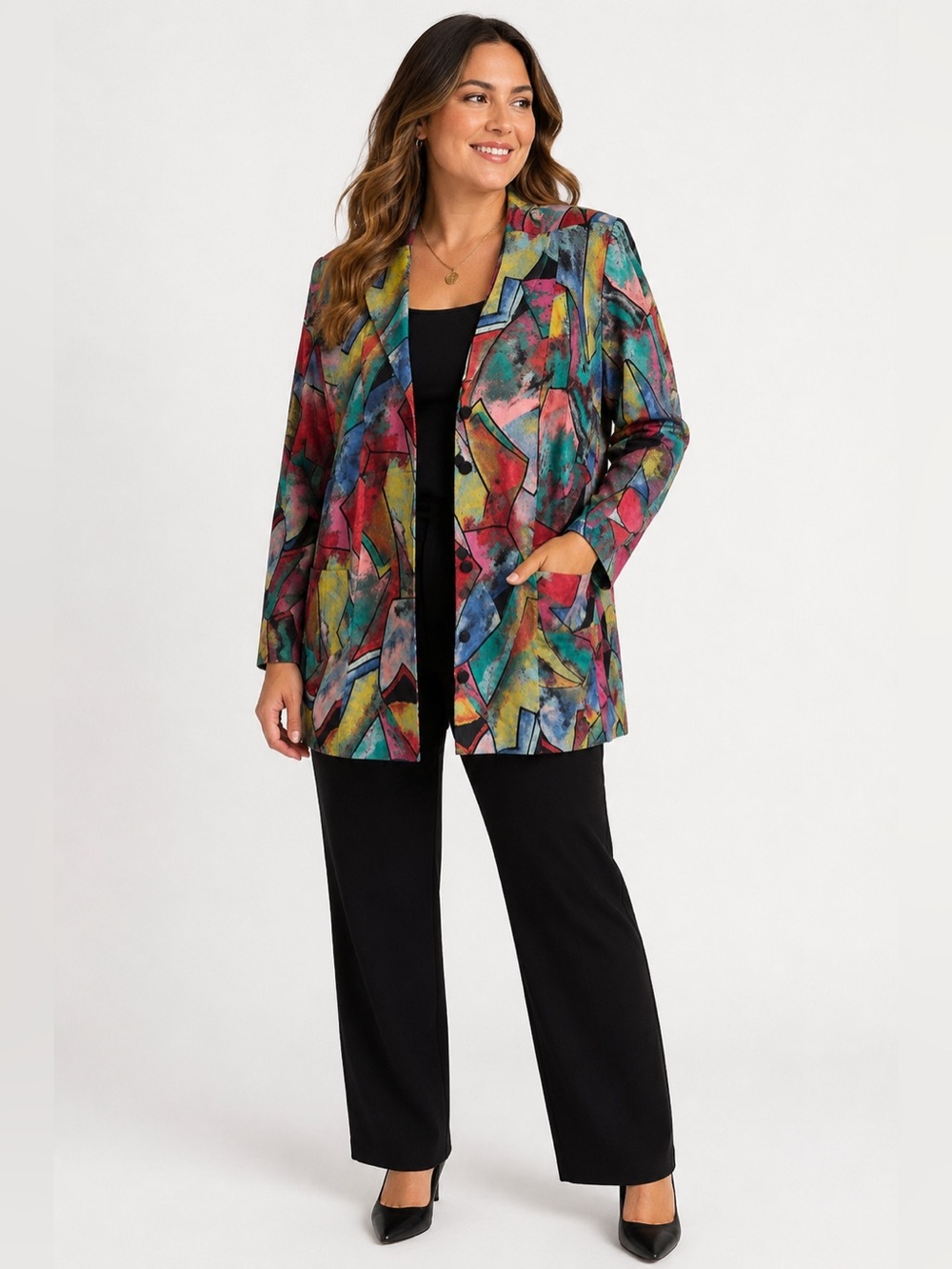 Vintage Vikki Vi Abstract Geometric Blazer Jacket Multicolor Size 14